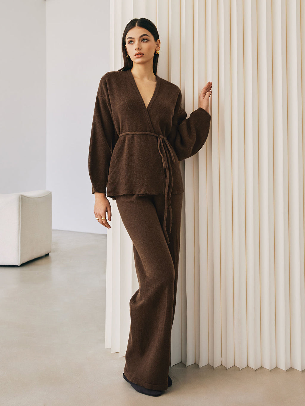 Knit Wrap Sweater Pants Set
