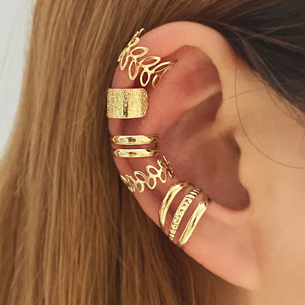 Gold Tone Statement Cuff Earring Set