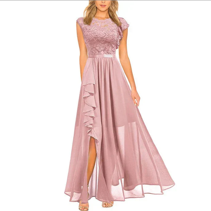 Lace Ruched Maxi Dress