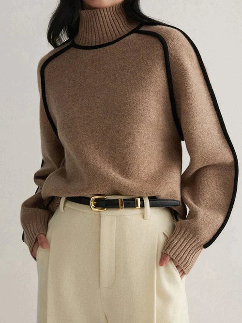 Contrast Piping Turtleneck Sweater