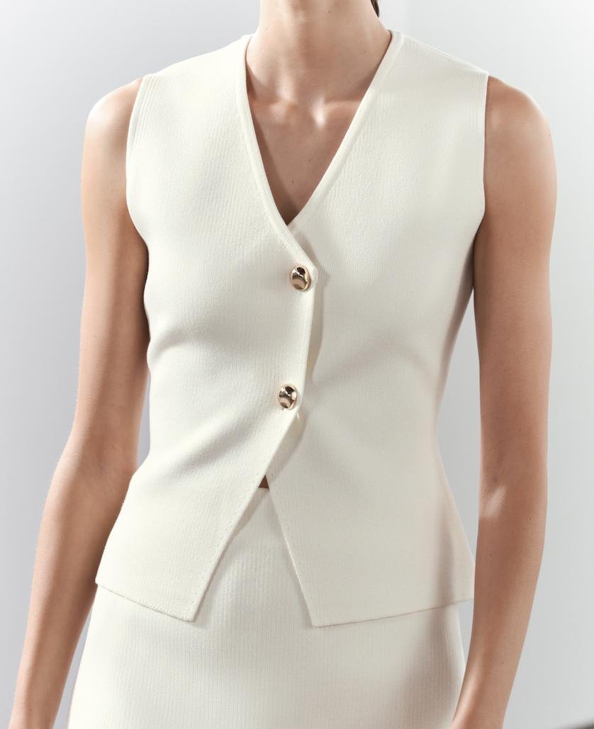 V-Neck Button Sleeveless Top