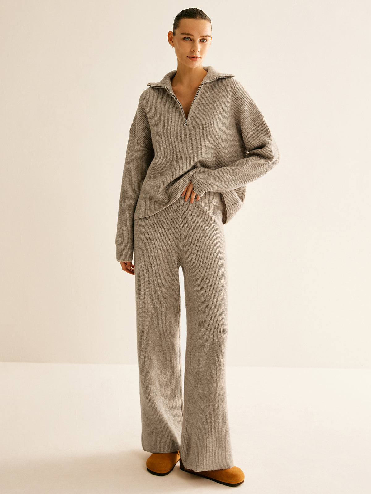 Casual Ribbed Knit Zipper Sweater