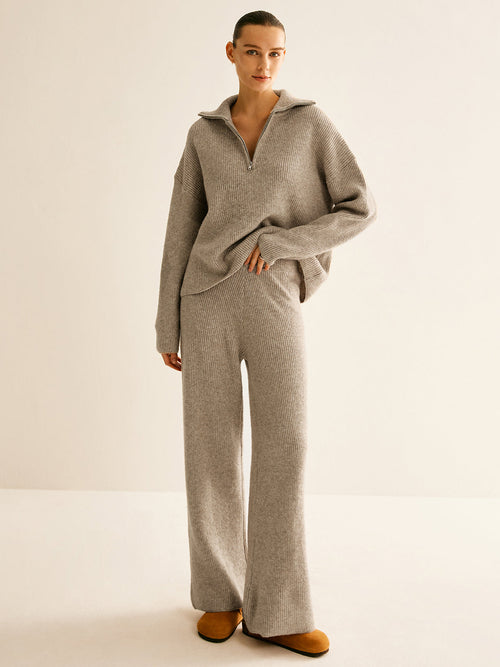 Casual Ribbed Knit Zipper Sweater