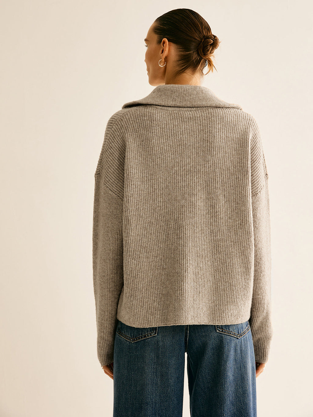 Casual Ribbed Knit Zipper Sweater