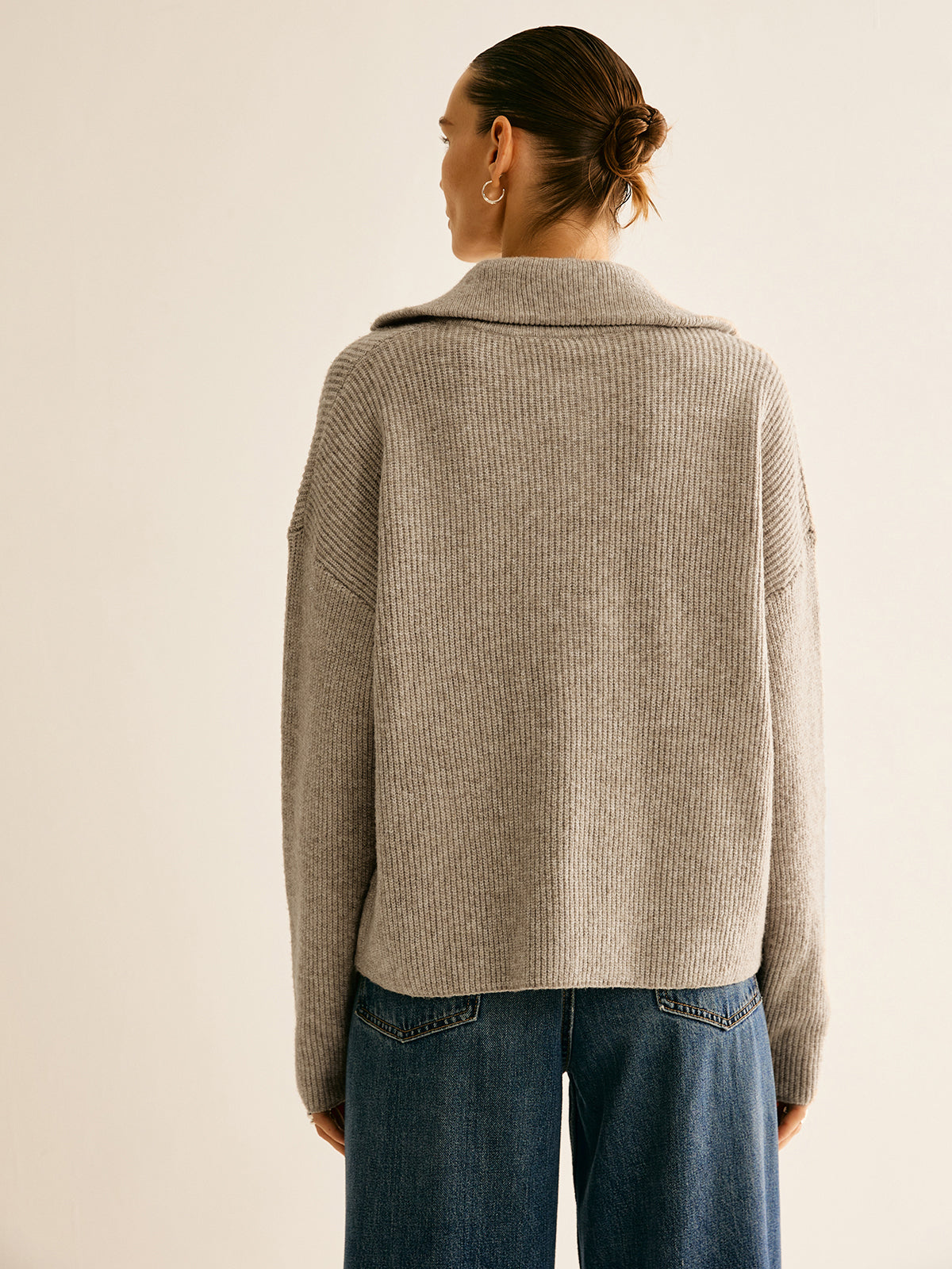 Casual Ribbed Knit Zipper Sweater