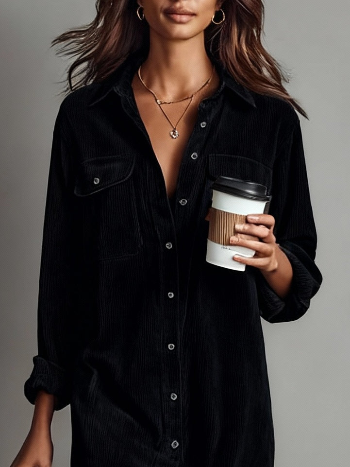 Button-Front Corduroy Midi Shirt Dress