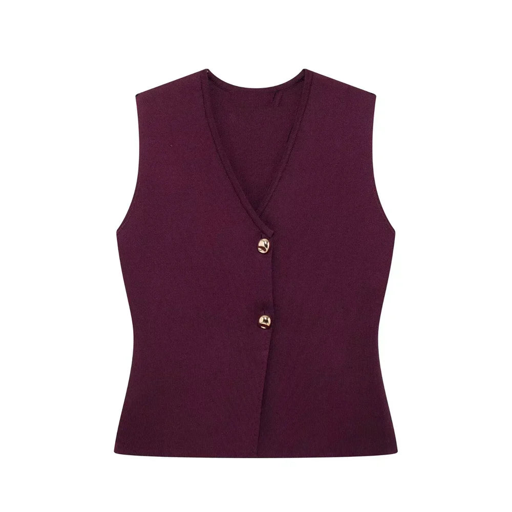 V-Neck Button Sleeveless Top