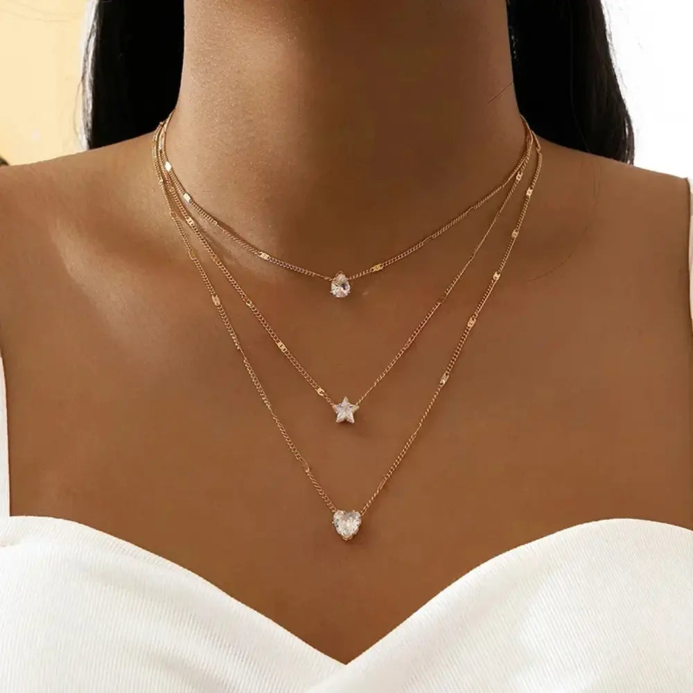Cubic Zirconia Layered Pendant Necklace