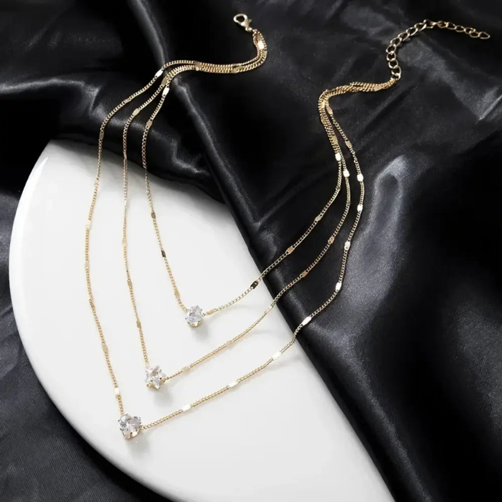 Cubic Zirconia Layered Pendant Necklace