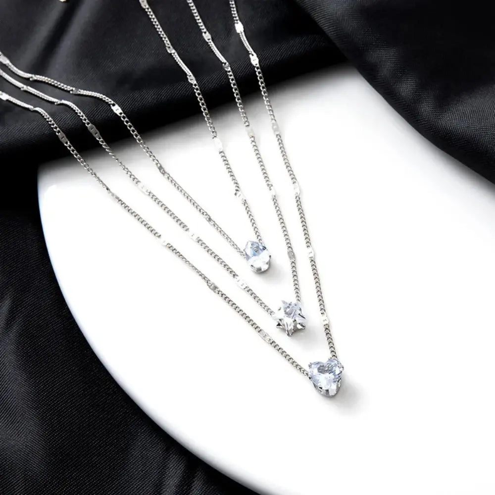 Cubic Zirconia Layered Pendant Necklace