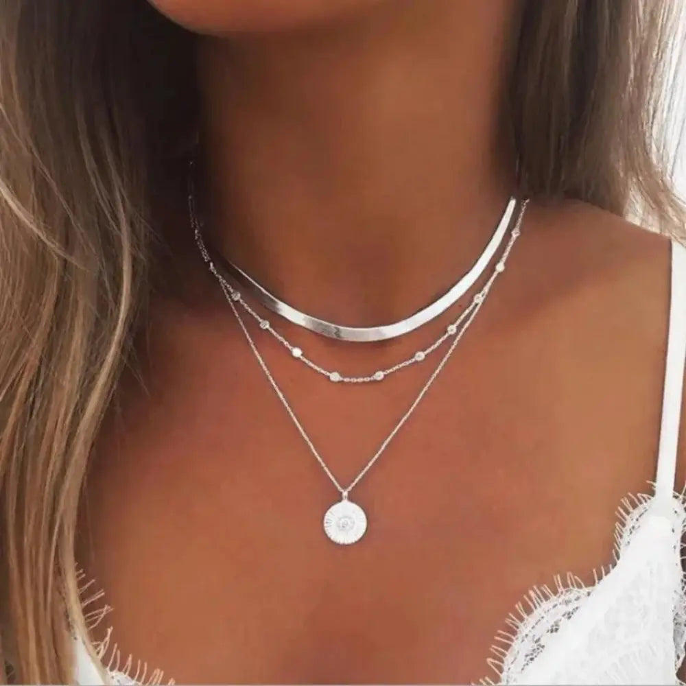 Cubic Zirconia Layered Pendant Necklace