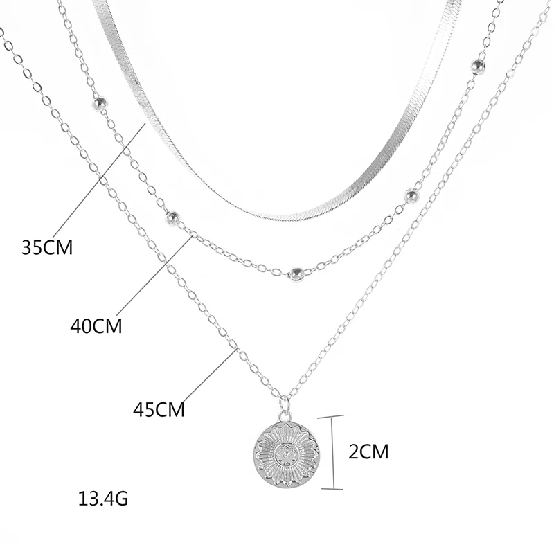 Silver Triple Layered Pendant Necklace