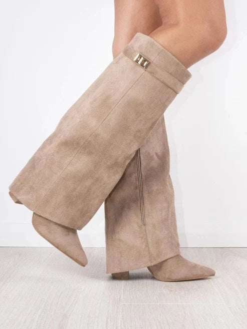Suede Flap Detail Tall Boots
