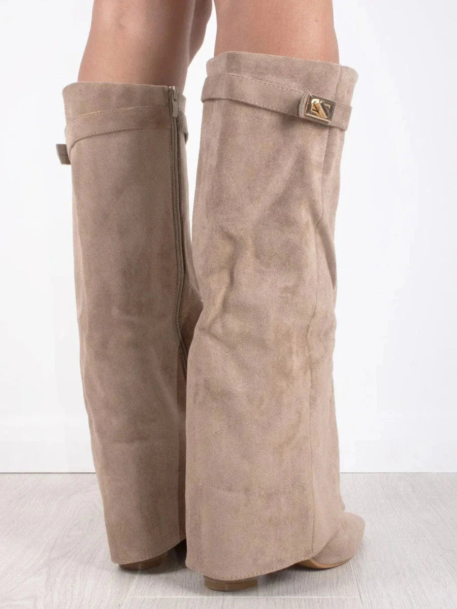Suede Flap Detail Tall Boots
