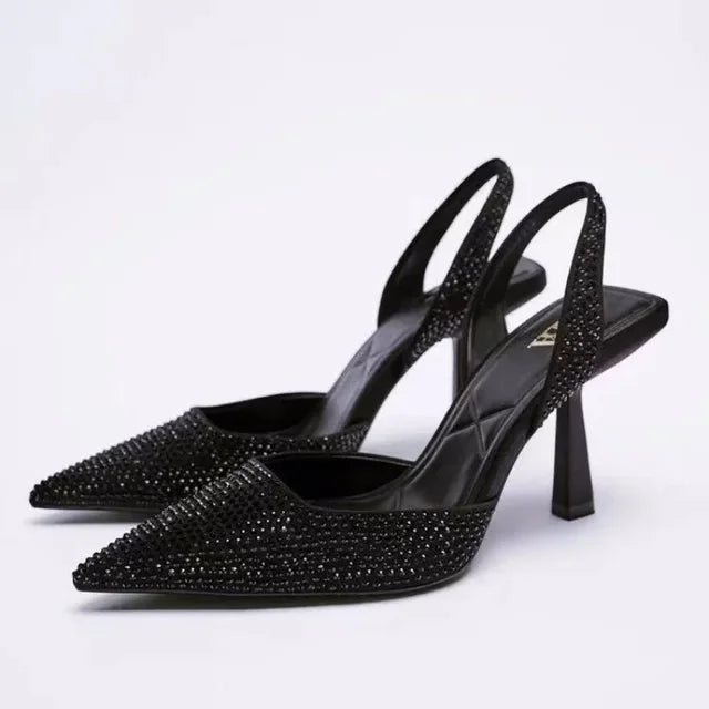 Black Glitter Slingback Heels