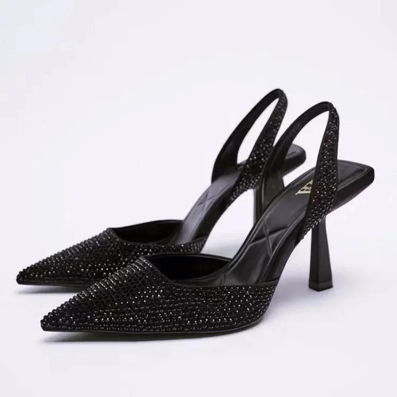Black Glitter Slingback Heels