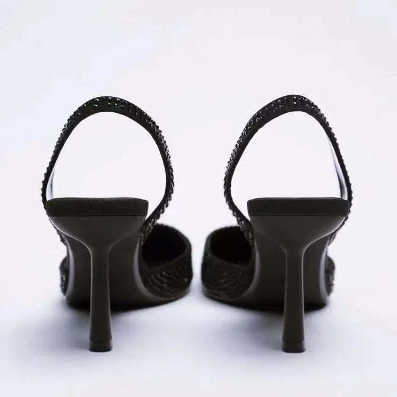 Black Glitter Slingback Heels