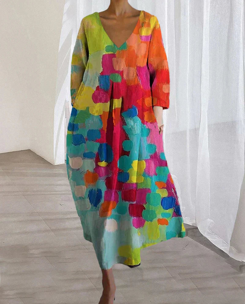 Colorful Abstract Print A-Line Dress