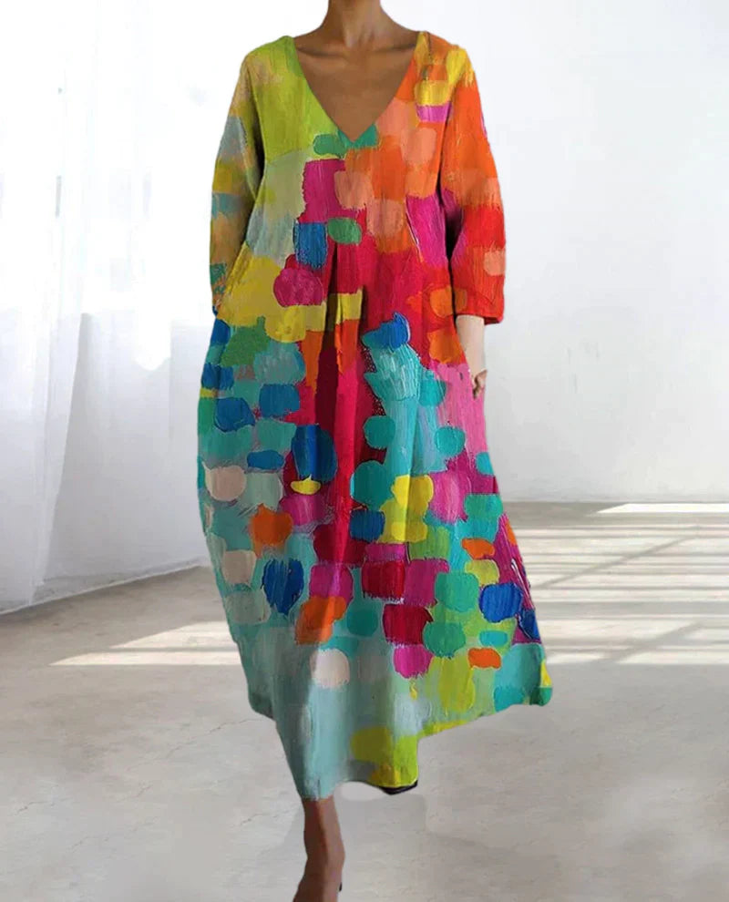 Colorful Abstract Print A-Line Dress