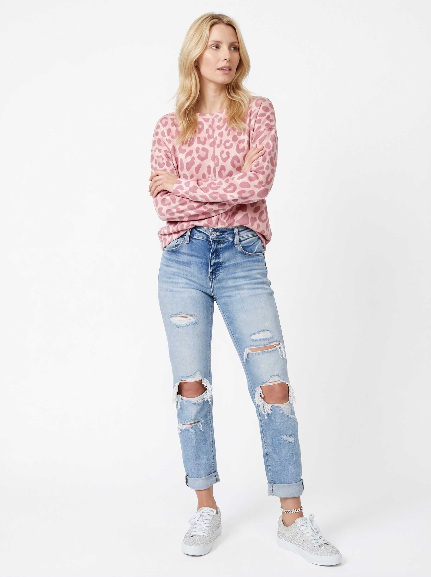 High-Rise Distressed Boyfriend Jeans