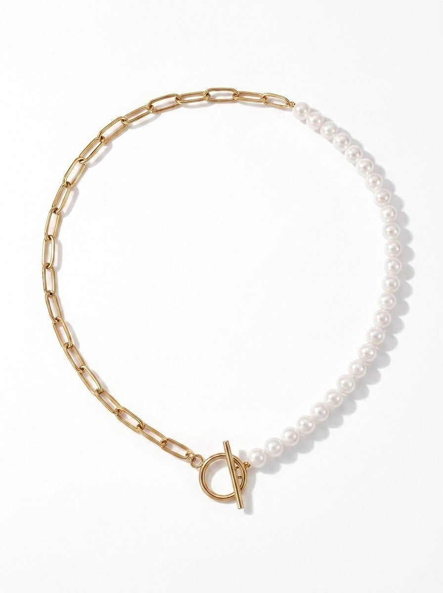 Paperclip Pearl Toggle Necklace