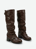 Vegan Leather Knee High Slouchy Boots