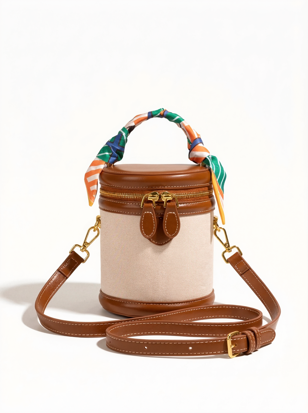 Canvas Leather Mini Bucket Shoulder Crossbody Bag