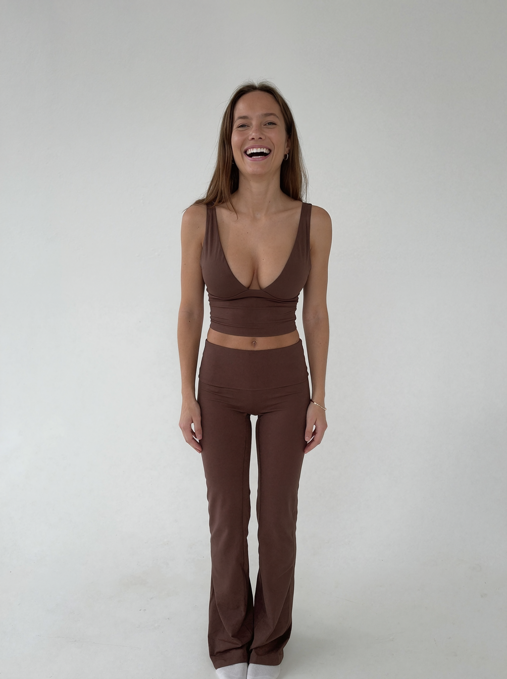 Brown High-Waisted Flared Leggings