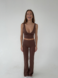 Brown High-Waisted Flared Leggings