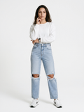 Distressed High Waist Mom Jeans