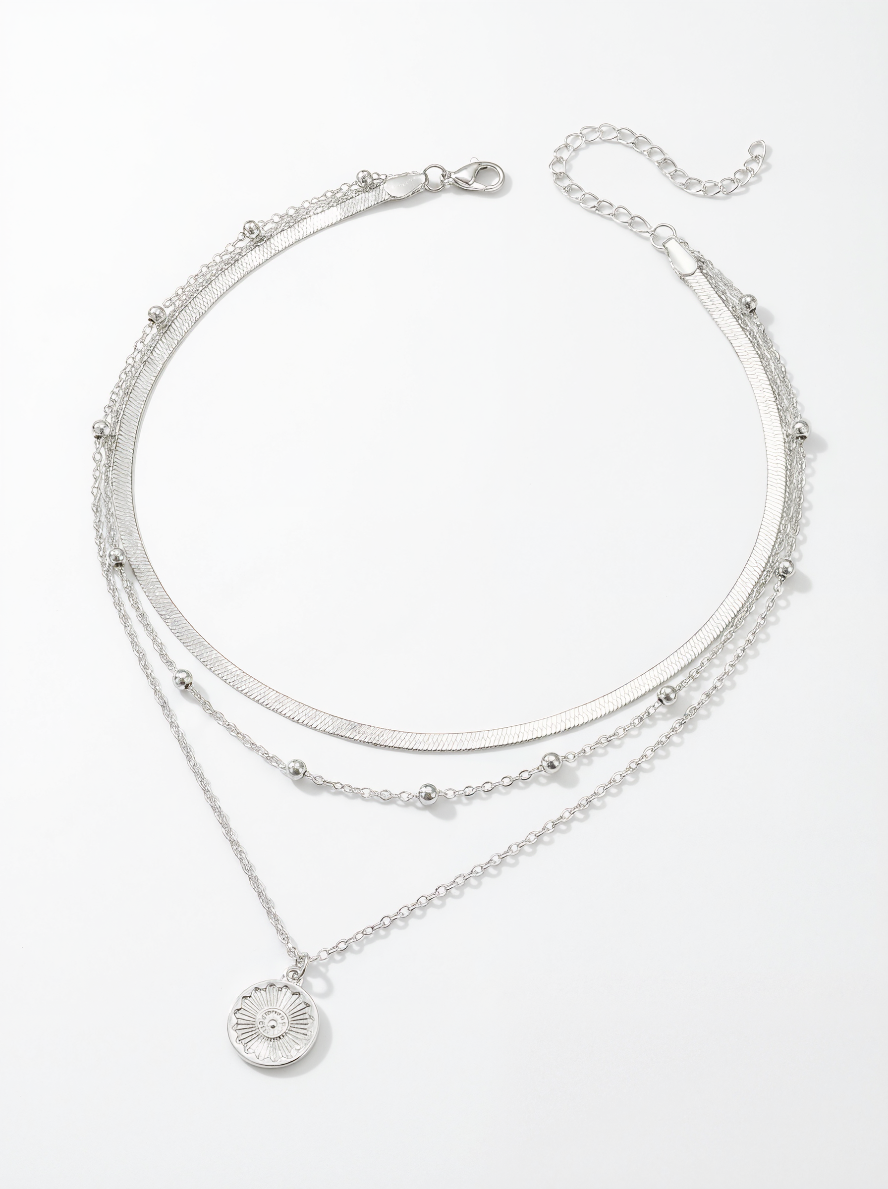 Silver Triple Layered Pendant Necklace