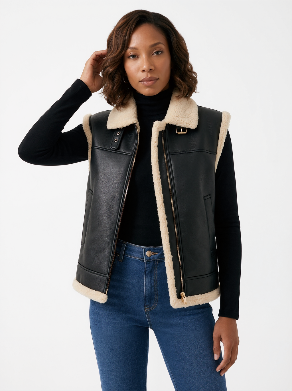 Black Faux Shearling Vest