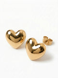 Polished Gold Heart Stud Earrings