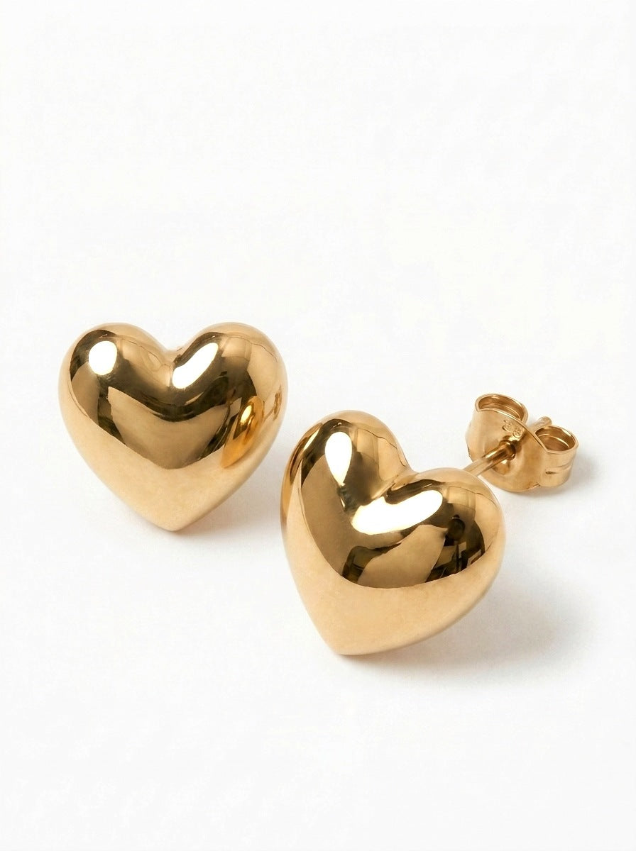 Polished Gold Heart Stud Earrings