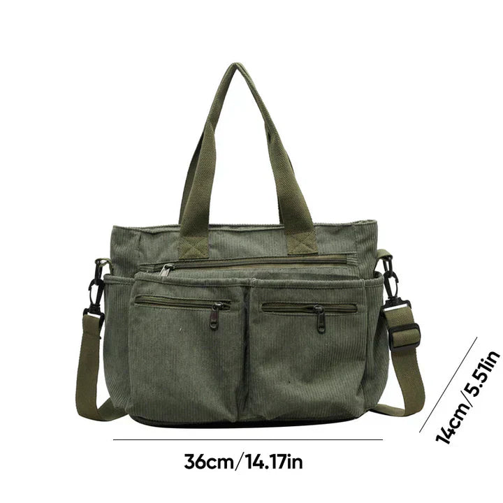 Corduroy Multi-Pocket Shoulder Crossbody Bag