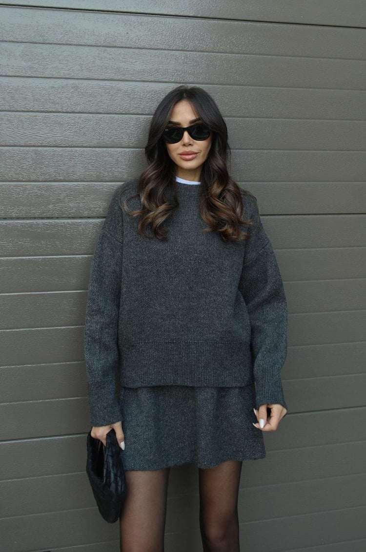 Relaxed Knit Top and Skirt Set