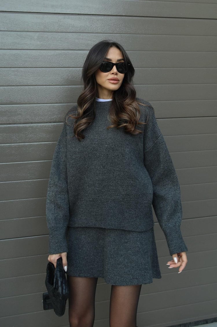 Relaxed Knit Top and Skirt Set