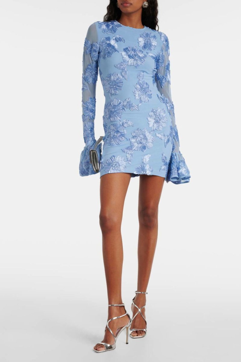 Floral Embroidered Long Sleeve Mini Dress