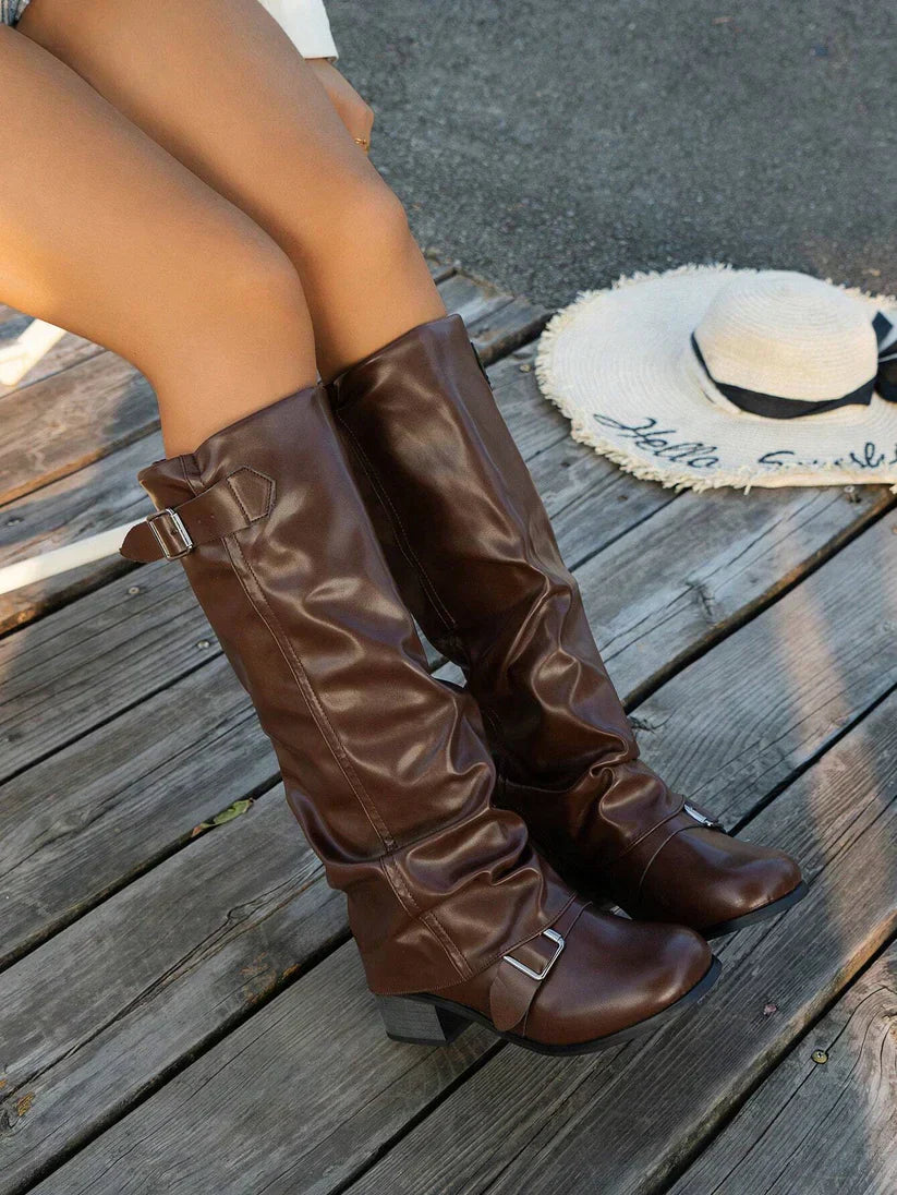 Vegan Leather Knee High Slouchy Boots