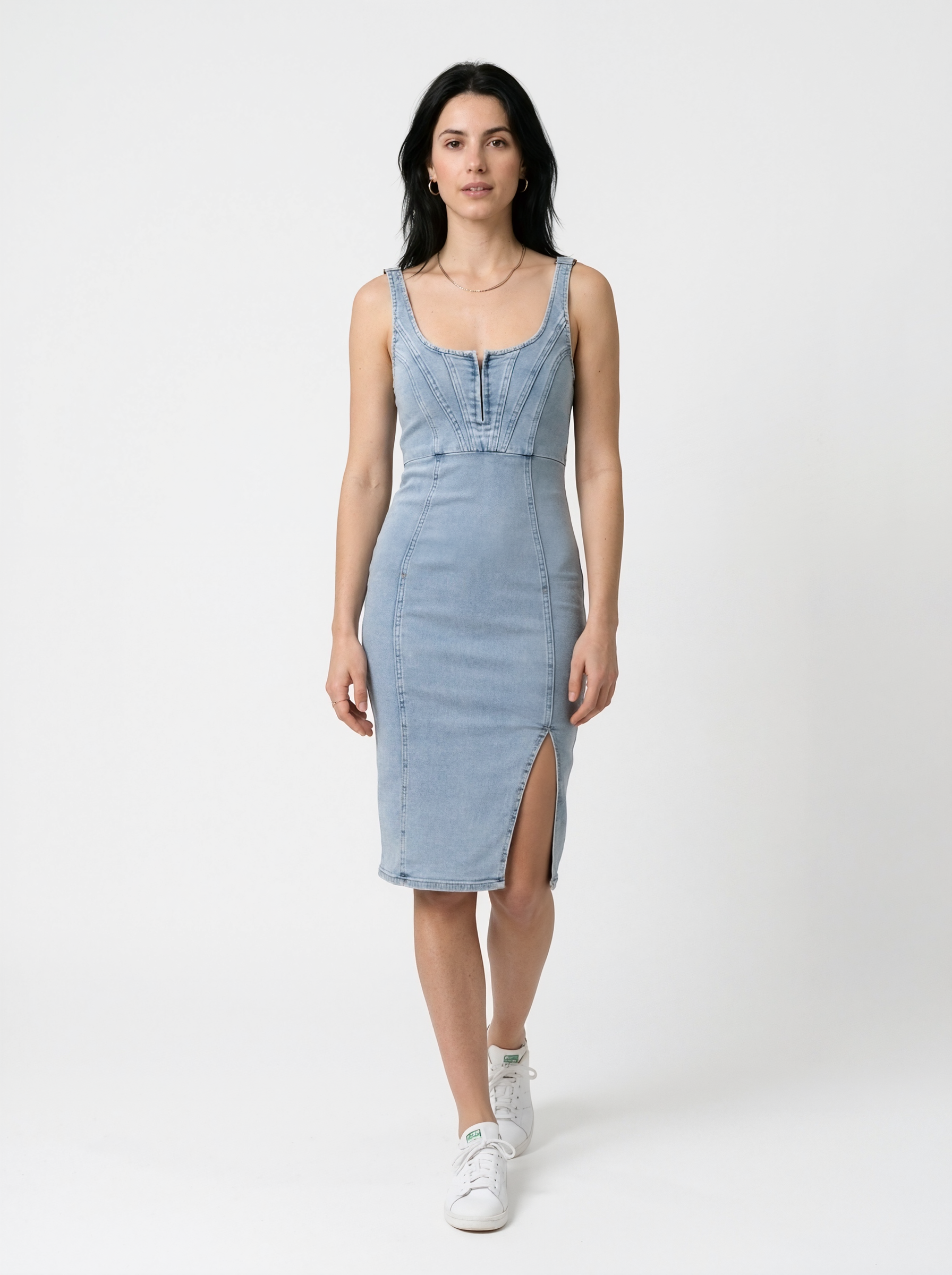 Slim Fit Denim Midi Dress
