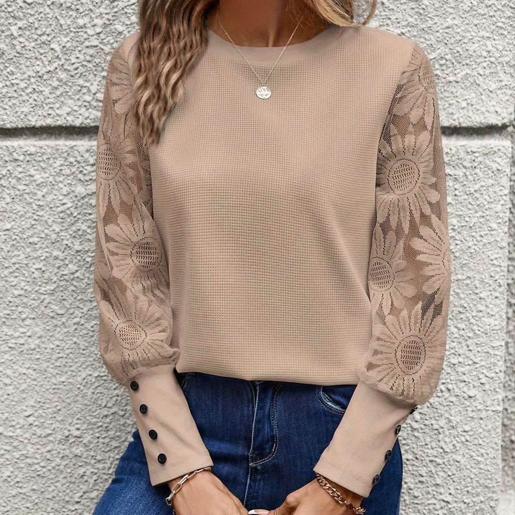 Floral Lace Waffle Knit Blouse
