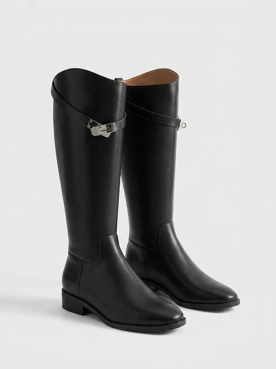 Buckle Strap Knee High Boots