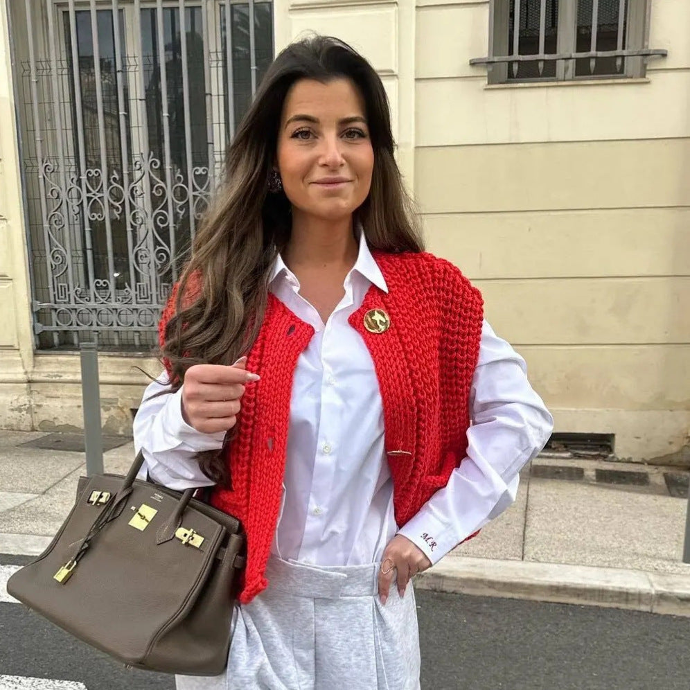 Knit Sleeveless Button Cardigan