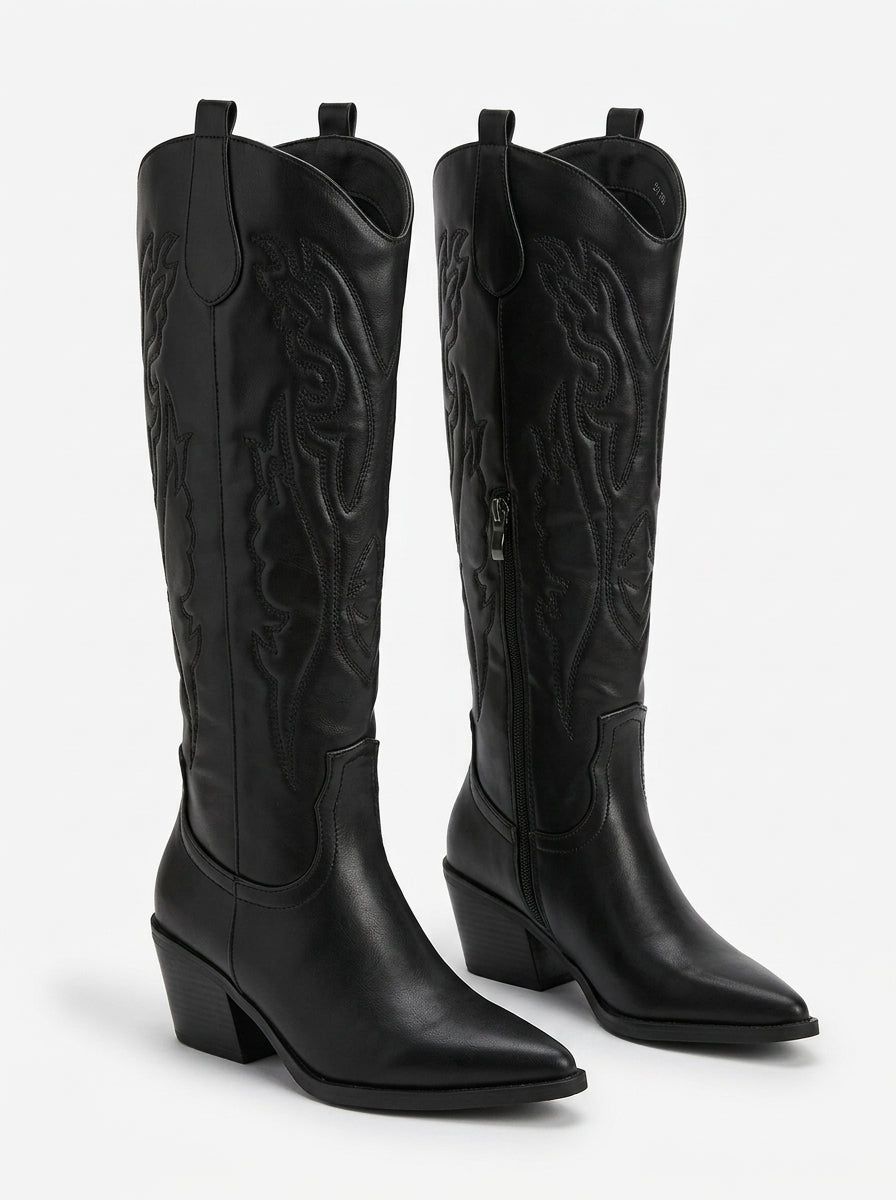 Knee High Block Heel Cowboy Boots