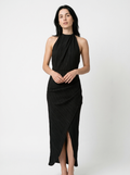 Pleated Halter Midi Dress