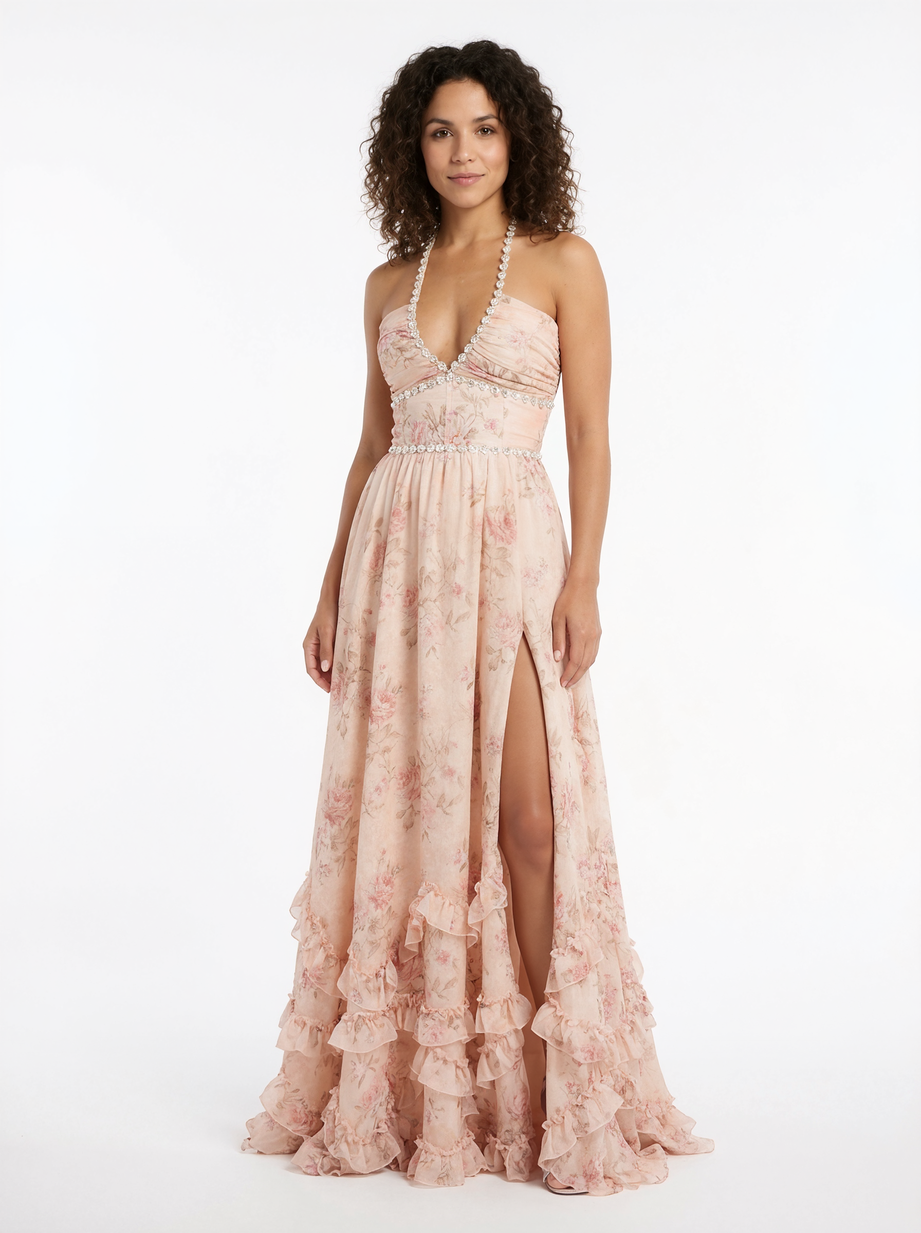 Pink Floral Pearl Maxi Dress