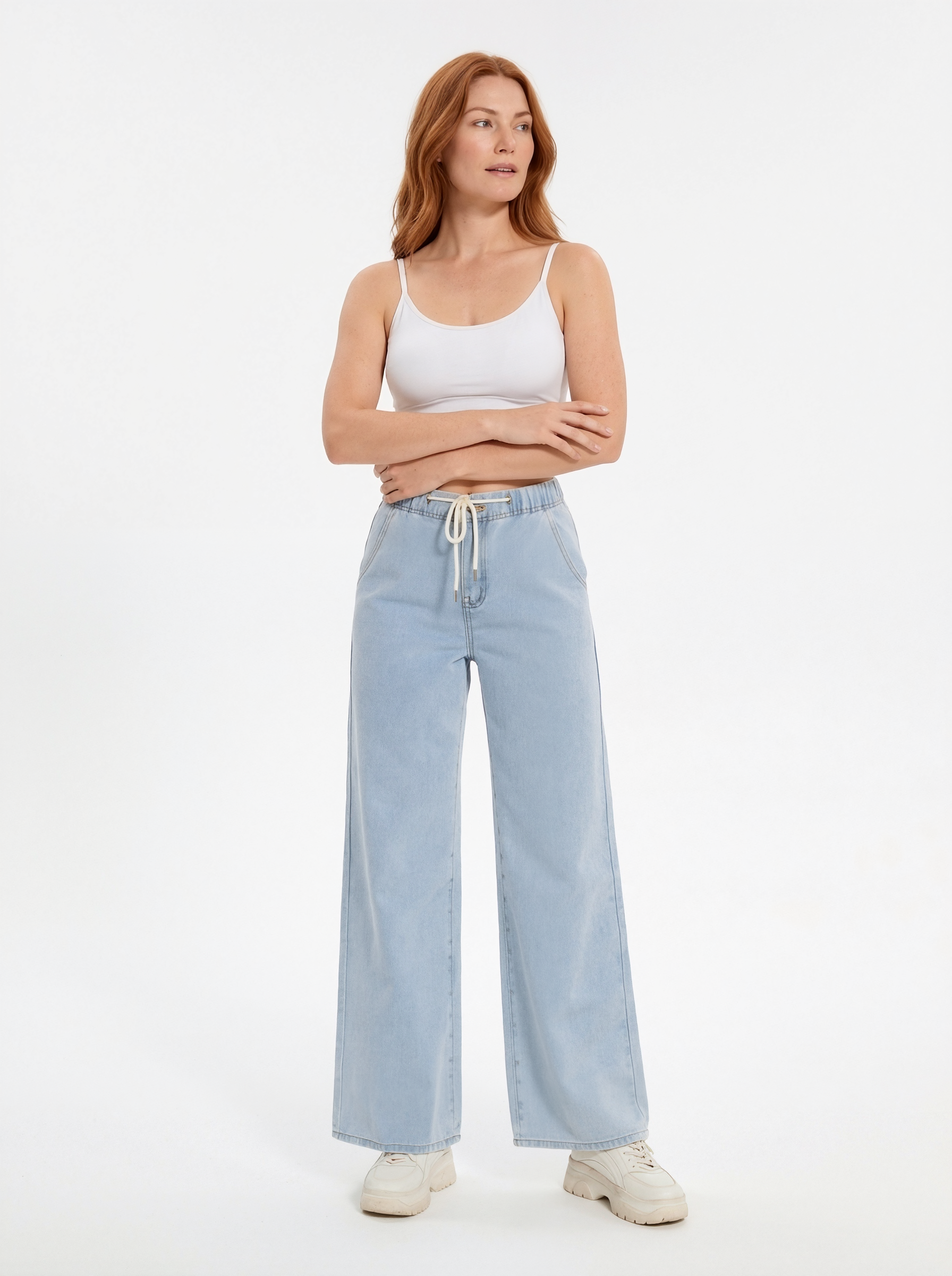 Drawstring Wide Leg Jeans
