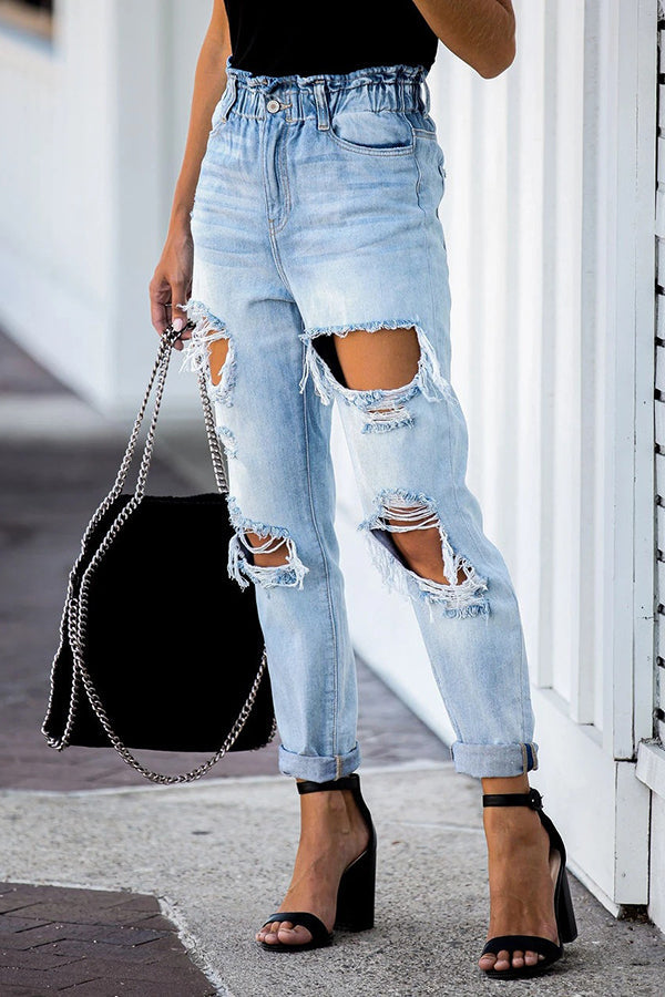 High Waist Distressed Mom Jeans
