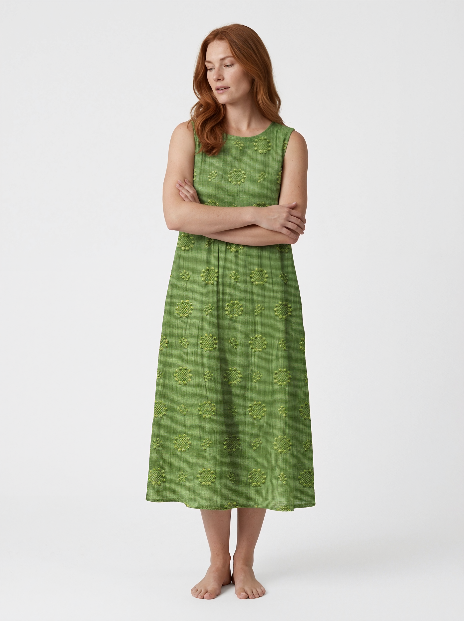 Relaxed Fit Textured Sleeveless Midi Dress