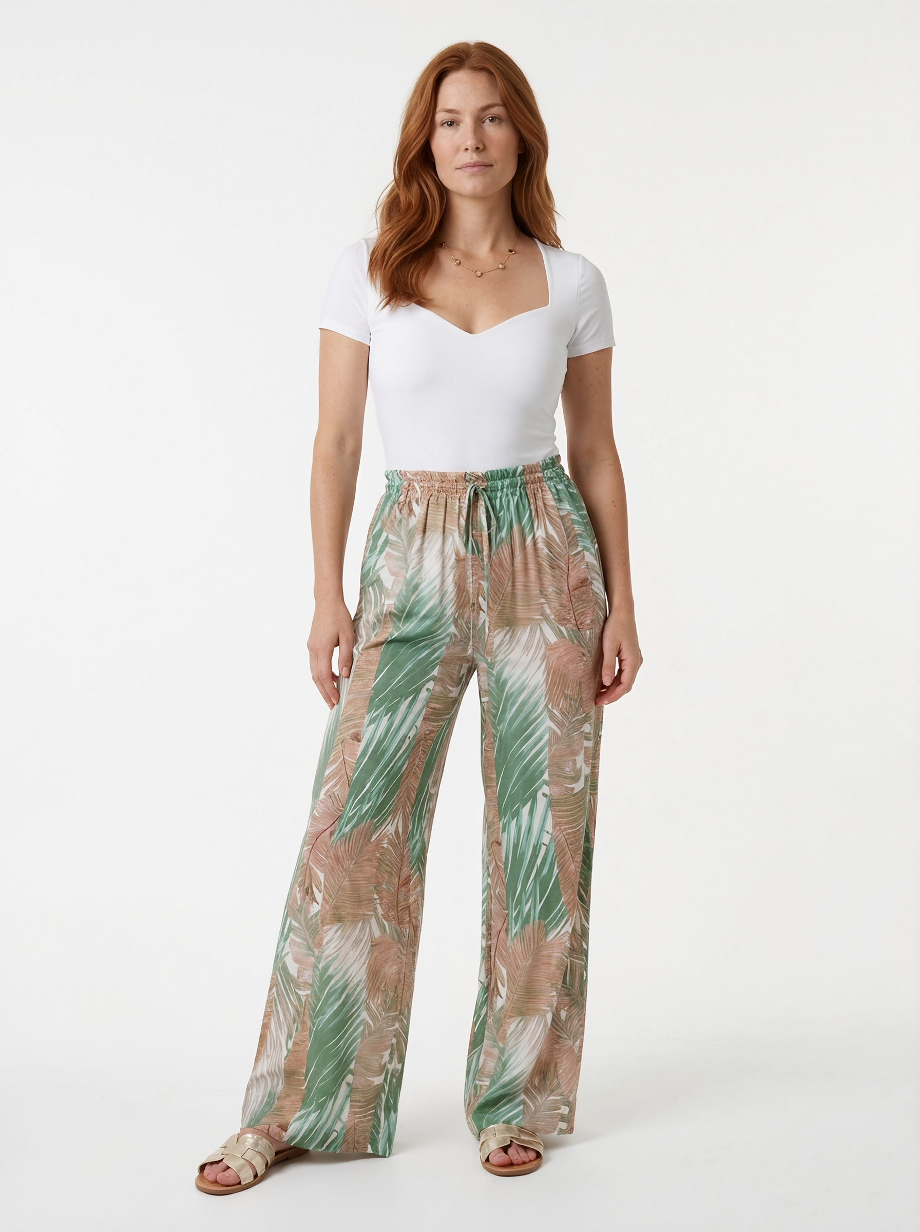 Tropical Print Wide Leg Trousers